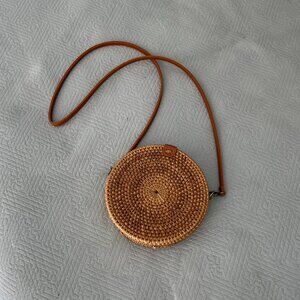 Anthropologie Lyra Rattan Round Crossbody Purse